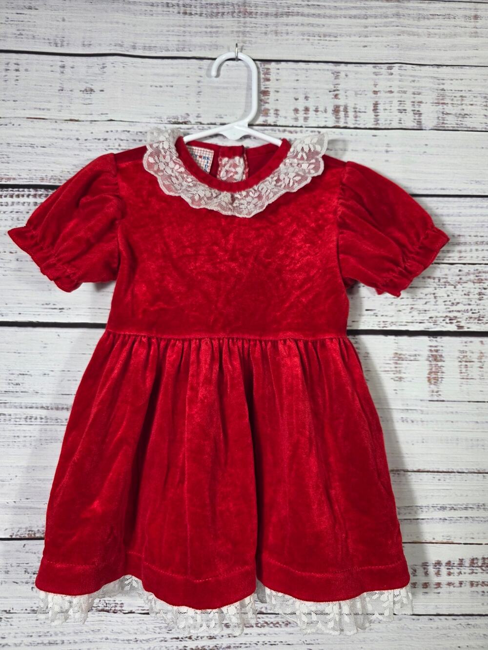 VTG 80s New York Kids Red Velvet Lace Holiday Dress Toddler Girls 3T Made in USA
